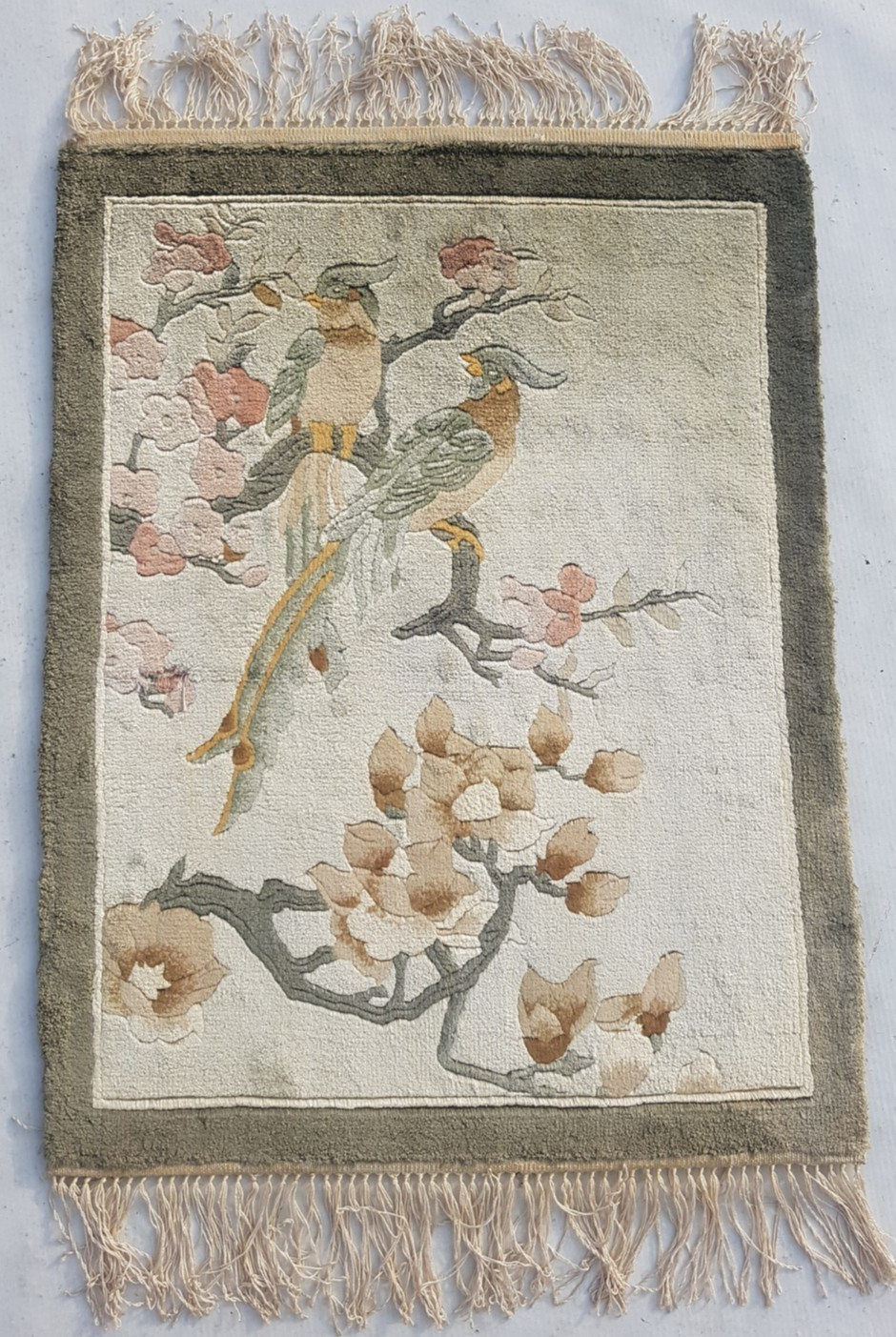 Vintage Chinese Handmade cherry blossoms Multicolor Wool Rug Carpet 60x47 cm gallery