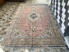 1980s Turkish Large Vintage Handmade Floral Pink Farmhouse Wool Rug 6.5×11 ft