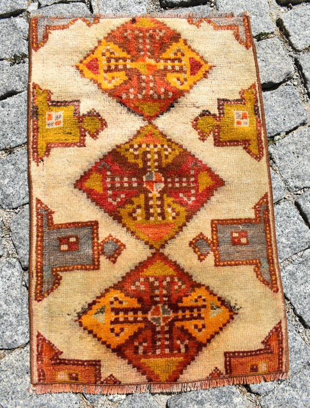 Vintage Rug 1'3'' x 2'0'' ft Anatolian Oushak Rug Hand Knotted Small Area Rug gallery
