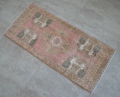 Vintage Distressed Small Area Rug Hand Knotted Oushak Rugs Yastik -1’7″x3’4″