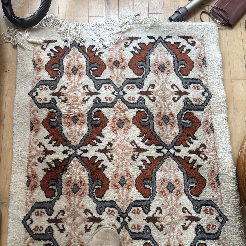 Mid century Vintage Hand Knotted Rug 2.7x4.6 ft Beige Wool rug gallery