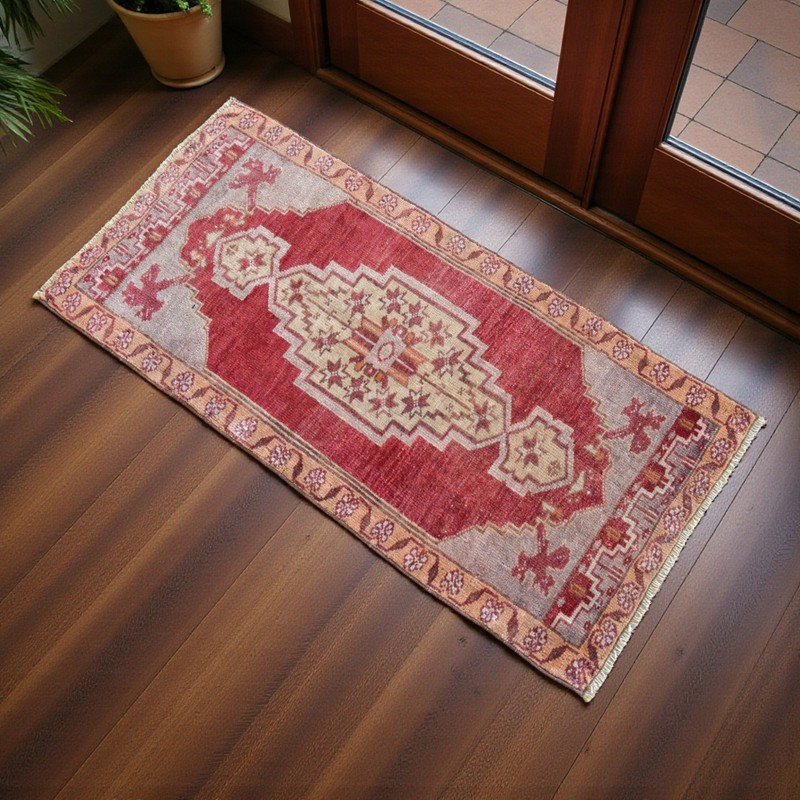 Door mat, Vintage Turkish Rug, Handmade Rug, Kitchen Rug, Small Rug 2x3 ft aprox gallery