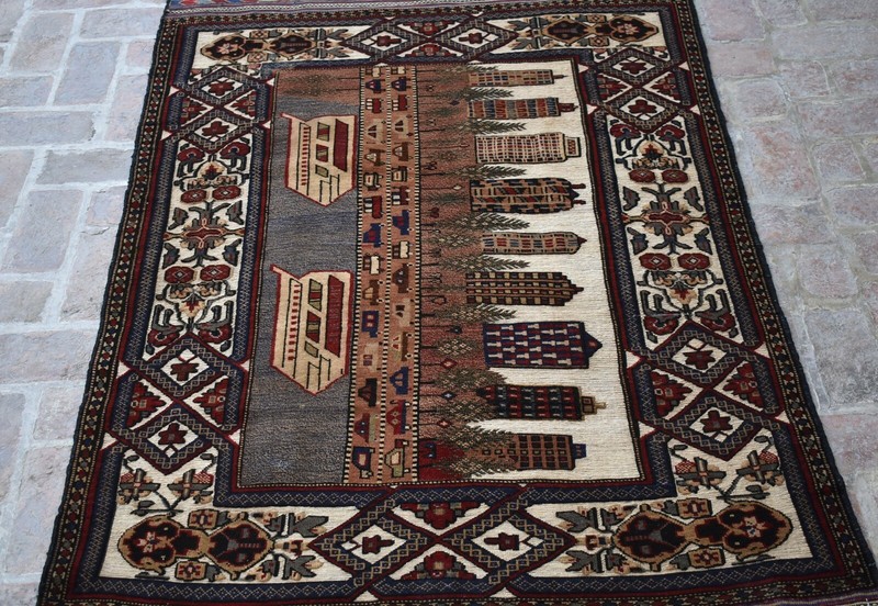 4'1 x 6'3 ft Handmade vintage afghan tribal berjesta pictorial wool persian rug gallery