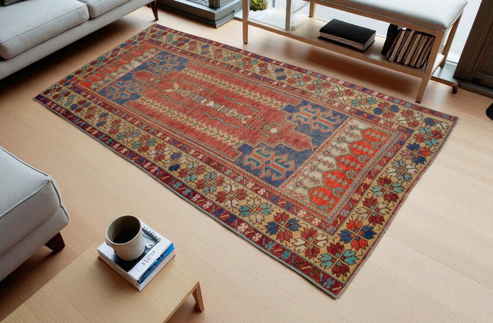 Vintage Handmade 1960s Turkish Anatolian Wool Rug 3'9"x7'10" Distressed Carpet gallery
