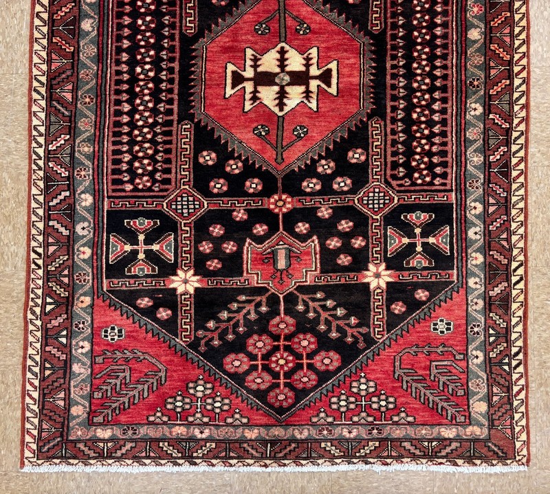 Vintage Oriental Hand Knotted Saveh Tribal Wool Area Rug 5x8 Black Red Geometric gallery
