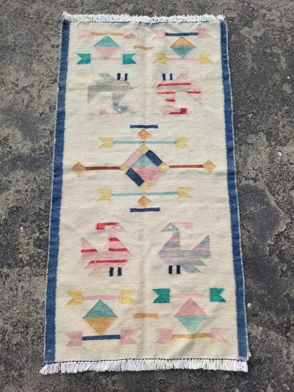 Vintage Traditional Handmade Scandinavian Wool Multicolor Kilim 3.9x2.1 ft gallery