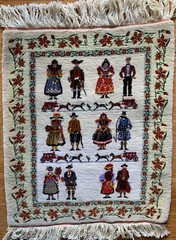 Vintage handmade wool tapestry rug with folk-art design, 22×26 inches