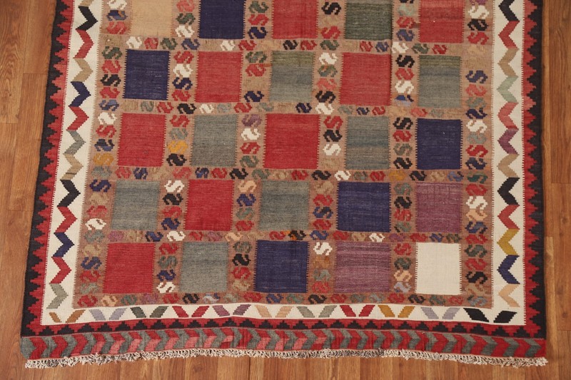 Tribal Checkered Kilim Qqashqaii Area Rug 5x8 Wool Hand-woven Reversible Carpet gallery