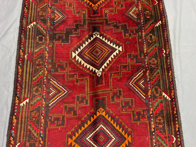 3'9x7'2 ft Vintage Afghan Geometric Diamond Hand Knotted Tribal Runner Rug gallery