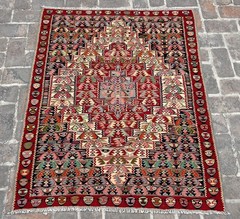Vintage Handmade Sena Kilim 4×5 Ft | Colorful Flatweave Rug | Boho Home Decor