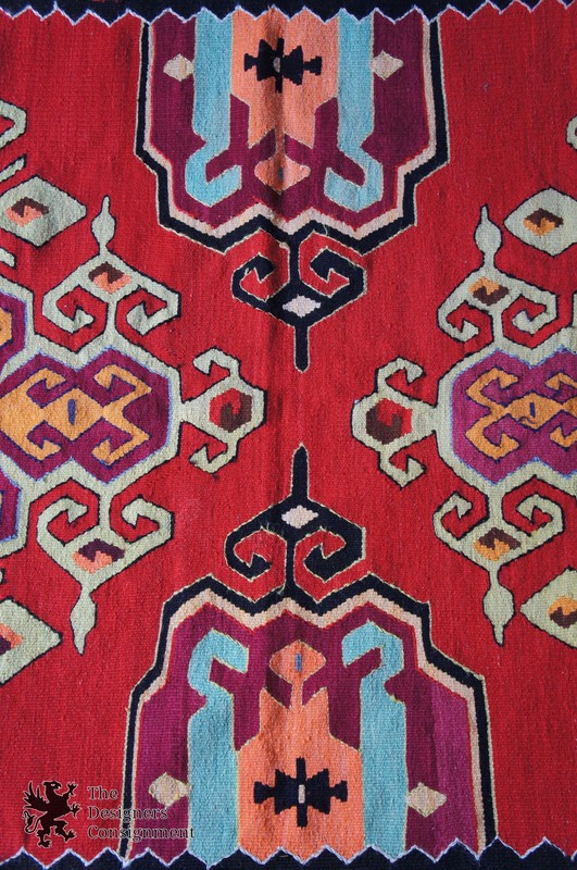 Semi Antique 4'9" x 7'4" Turkish 100% Wool Kilim Area Rug Mat Red Roses Floral gallery