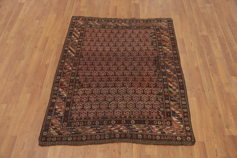 Hand-Knotted Wool Carpet Tribal Pre-1900 Antique Kazak Vegetable Dye Rug 4x4 Ft gallery