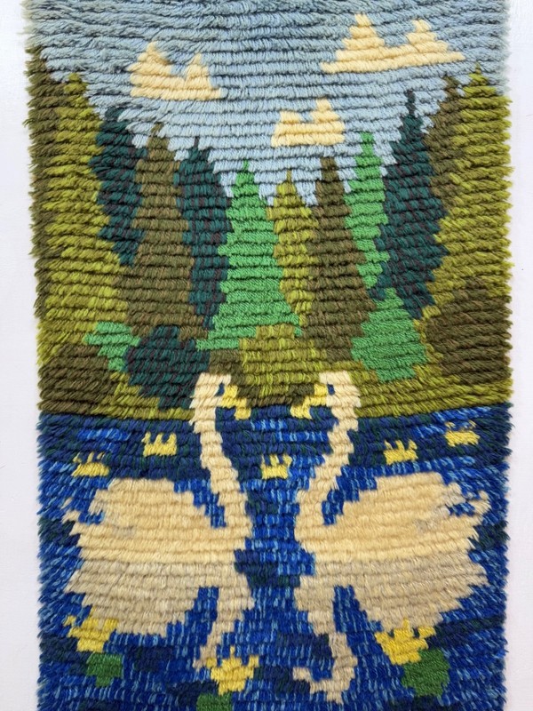Vintage Beautiful Hand Knotted Swedish Scandinavian Pictorial Rye Shag Wool Rug gallery