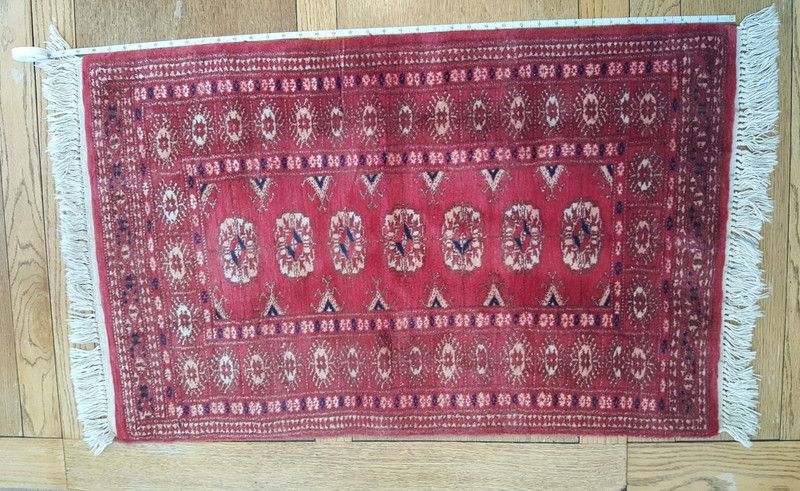 VTG Hand-Knotted SMALL Rug MAT Persian ? Oriental ? Wool ? RED Used? apprx (2x3) gallery
