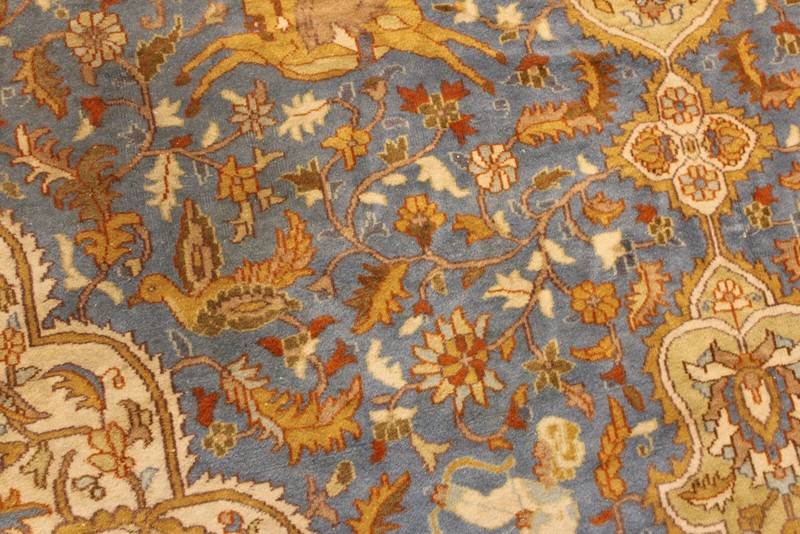 Handmade knotted Oriental Rug Pictorial 8' x 12' Wool area rug Blue, gold Heriz gallery