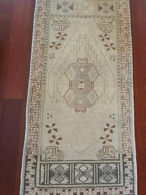 Vintage Turkish Rug 2x3 Muted Beige Cream Tan Hand Knotted Wool Accent Mat Boho gallery