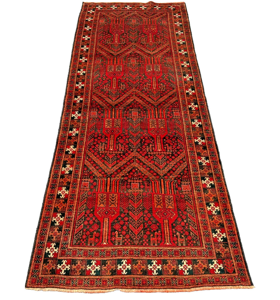 Afghan Baluchi Rug 3'9 x 9'8 ft - Persian Style Vintage Tribal Wool Runner Rug