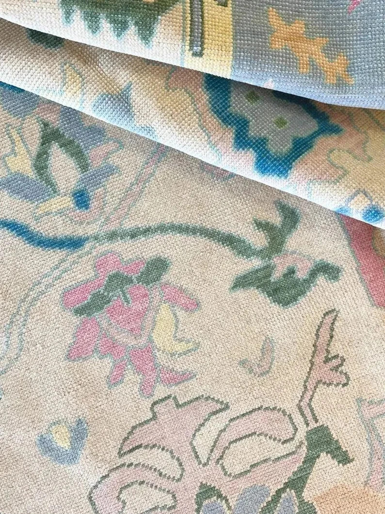 Bohemian Pastel Floral Medallion Turkish Oushak Hand Knotted 8x10 9x12 10x14 Rug gallery