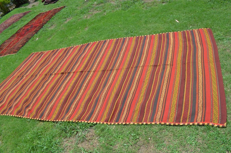 360 X 170 cm Stunning Vintage Ghajari Shall Uzbek Sofrah Kilim Embroidered Kilim gallery