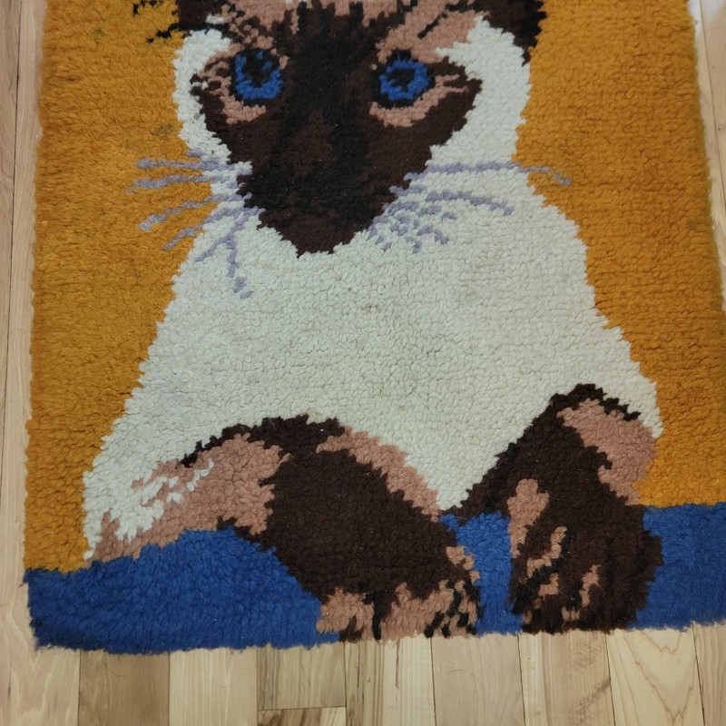 Vintage Siamese Cat Shag Area Rug/ Wall Hanging 35X26 inches Vibrant Yellow Blue gallery