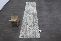 Vintage Turkish Runner Rug 2x8ft Wool Anatolian Handmade Hallway Oushak BLUE