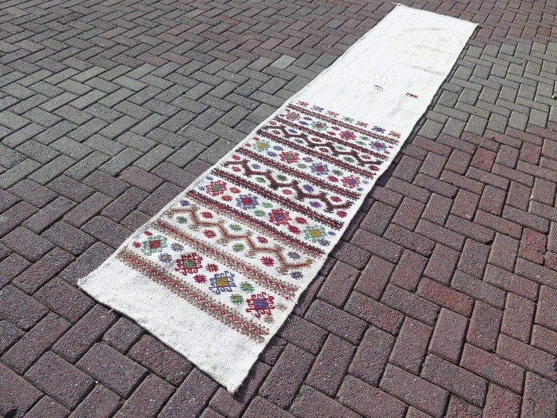 Hallway Rug Vintage Modern Kilim Runner Extra Long Rug Stair Rug Runner 26"x137" gallery