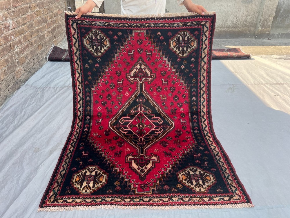 3'5x4'9 ft Afghan Hand Knotted Tribal Rare Rug – Medallion Pattern, Vintage Rug