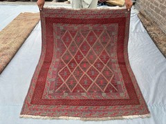 3’10 x 4’6 ft Vintage Afghan Baluchi Rug Hand Knotted Tribal Geometric Carpet