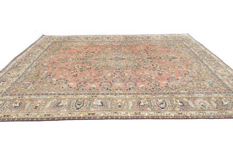 Antique Handmade Oriental Rug Muted Floral Distressed Vintage Carpet 9’5X12’3 ft gallery