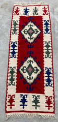 Vintage Handmade Turkish Tribal Geometric Wool Kilim Runner Rug 104×38 cm