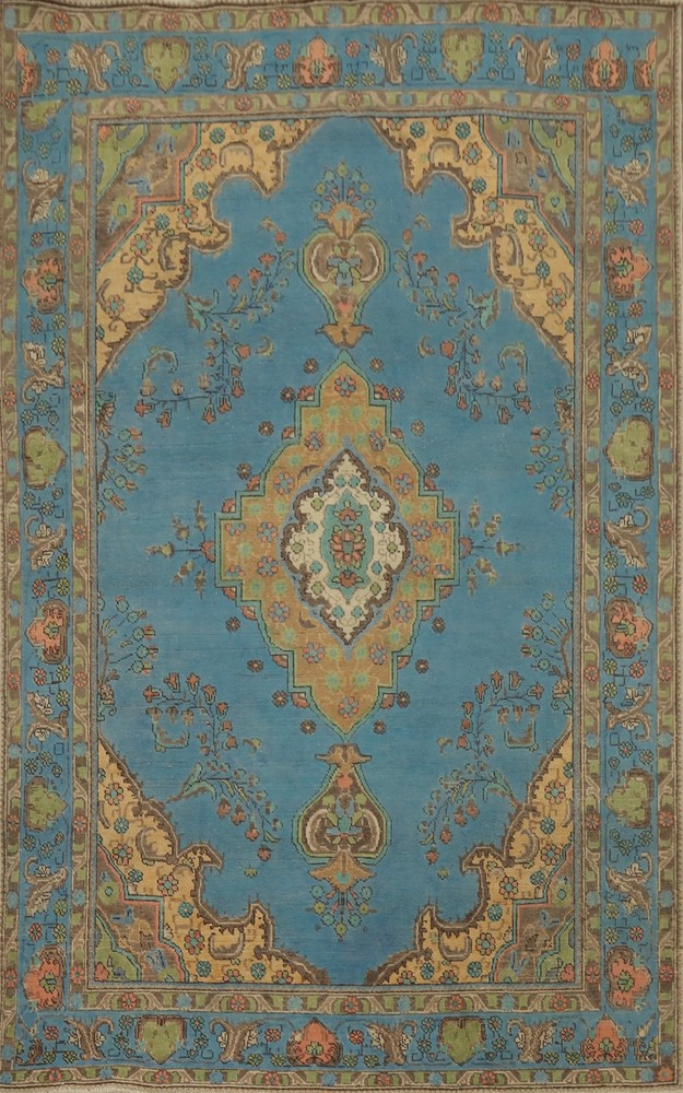 Handmade Vintage Over-Dyed Blue Traditional Living Room Area Rug 6x9 Wool Carpet