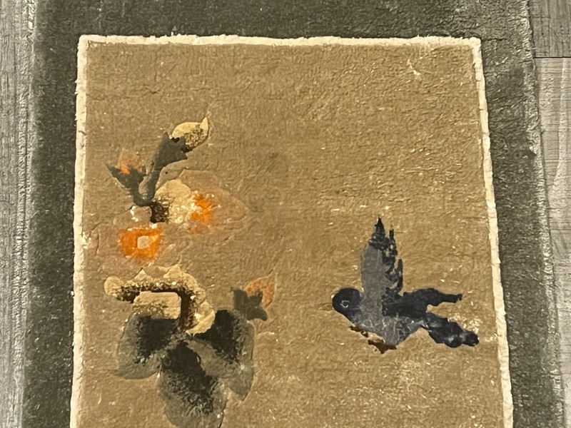 Vintage Chinese Silk Woven Rug With Bird & Flowers 25''x12'' Collectible gallery