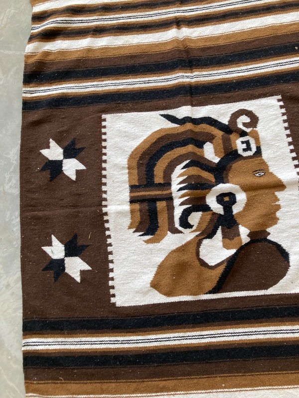 Vintage Handmade Mexican Saltillo Aztec Wool Kilim Rug Carpet 188x108 cm gallery