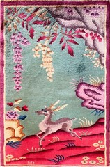 Antique Art Deco Chinese Rug, 2′ x 4′ c-1920, A Happy Dear. #17607