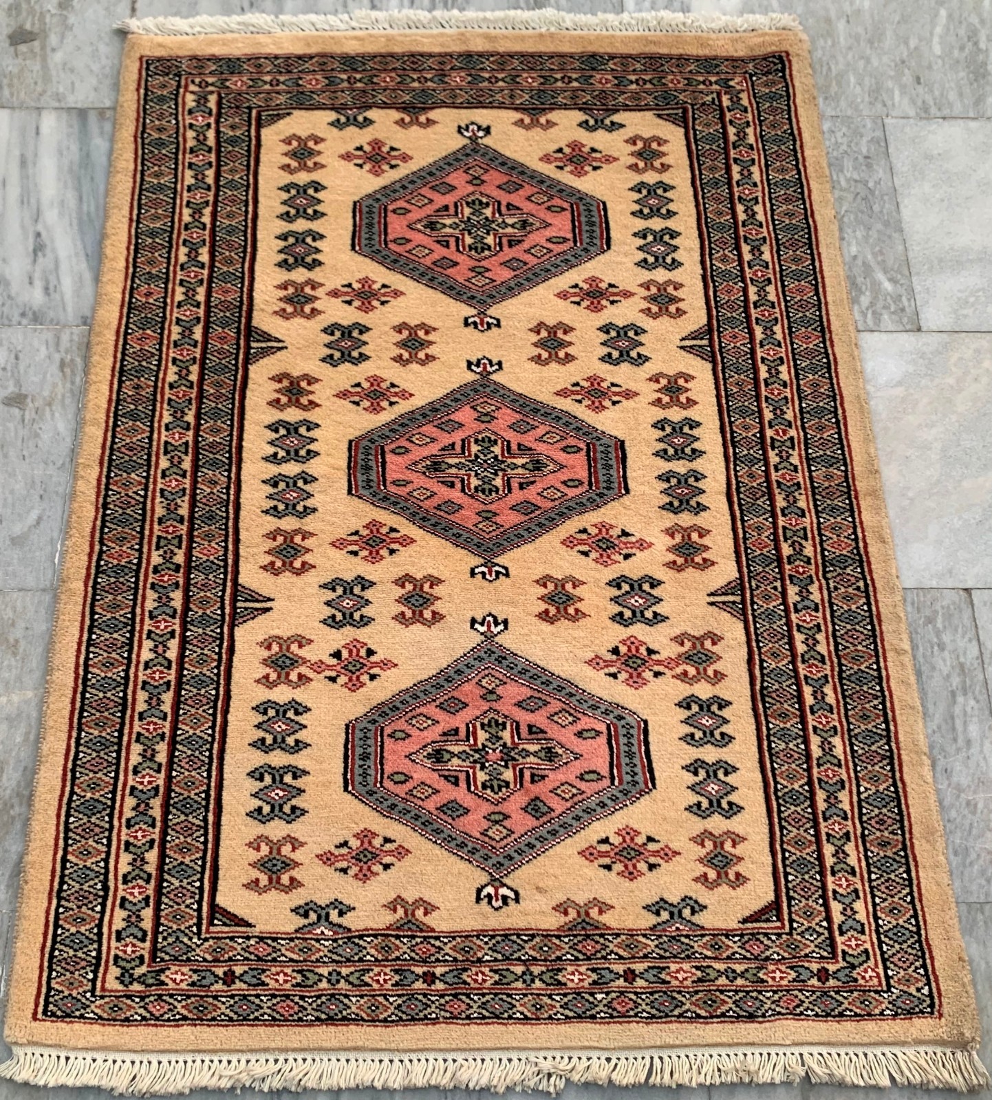 Vintage Afghan Hand-Knotted: Bokhara Wool Area Rug, Traditional Carpet (3x4 ft.) gallery