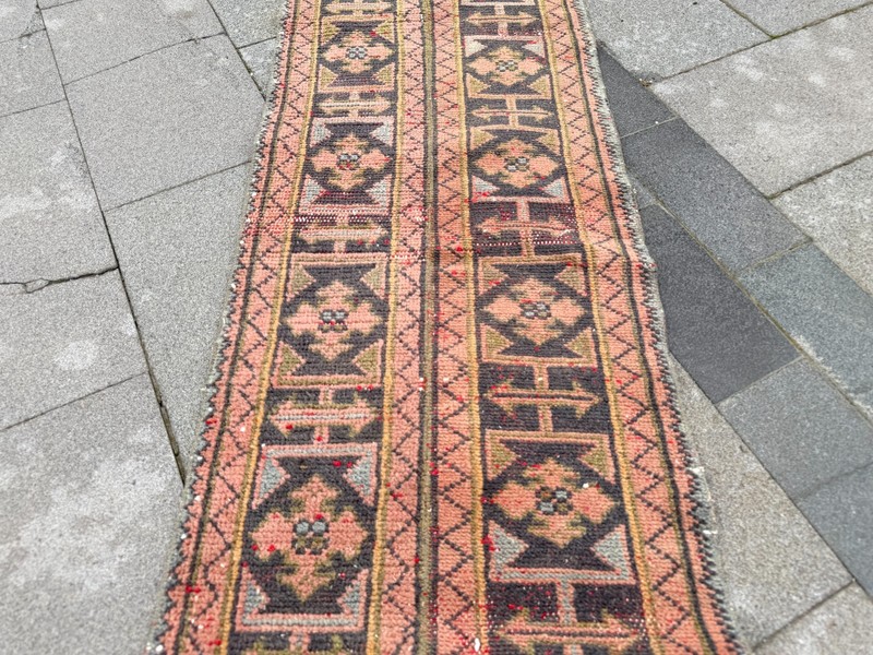 Vintage Turkish Oushak Runner 2x9.7 ft Slim Boho Hand Knotted Wool Rug gallery
