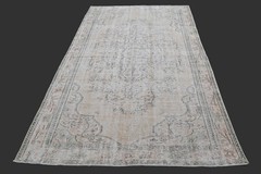 Vintage Turkish Oushak Rug, Beige 5×9 ft, Handmade Wool, Bohemian Anatolian
