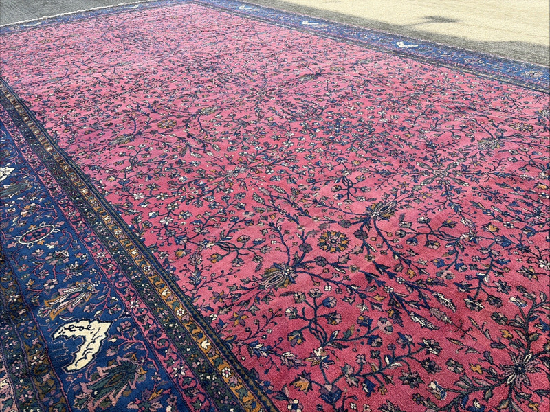 Auth: Lahore Rug Dated 1916 Velvety Wool Beauty Botanical Magenta 11x22 gallery