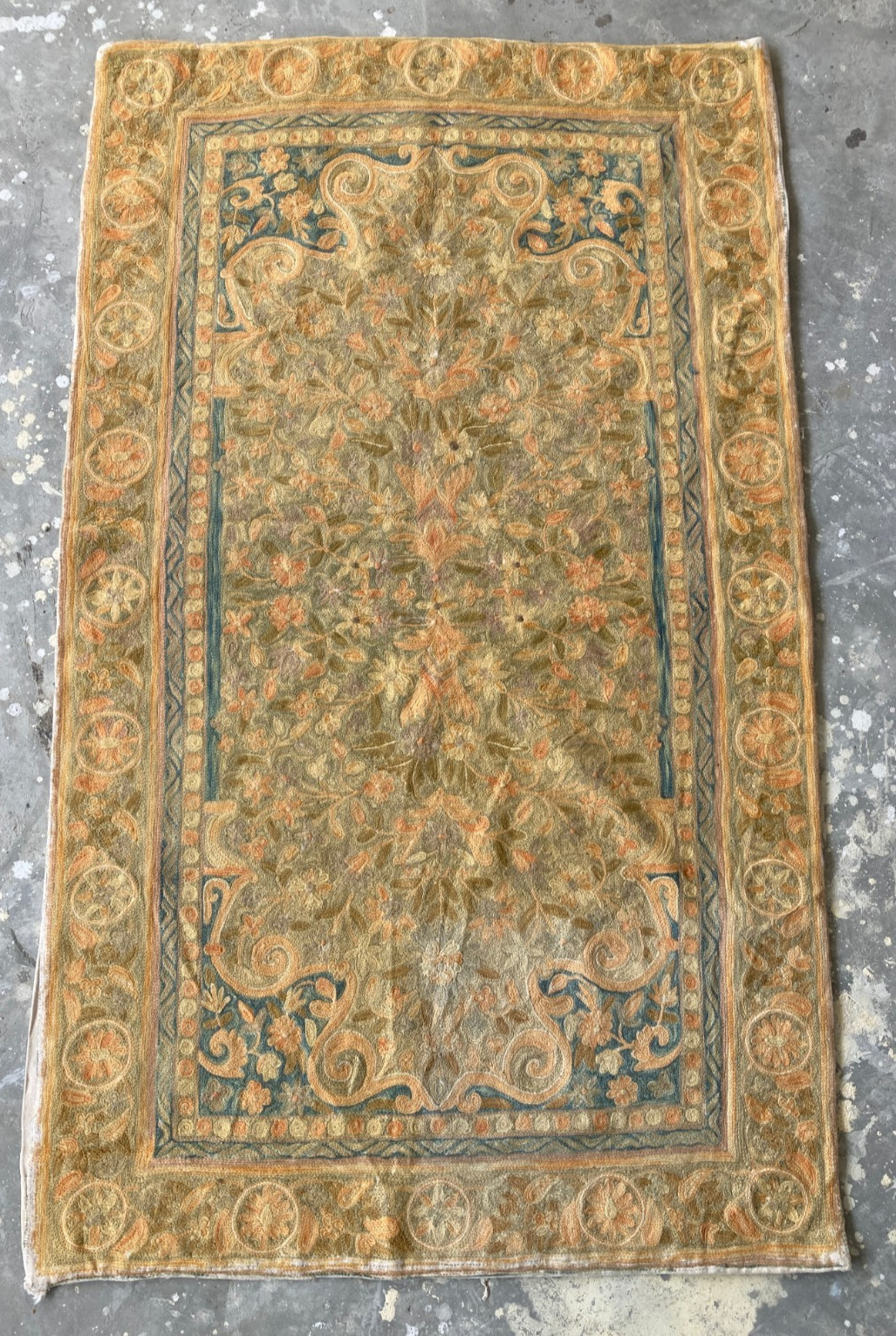 Vintage Handmade Safavid Crewel Floral Wool Area Rug126x75 cm gallery
