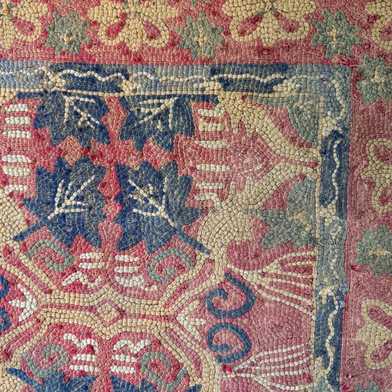 Hand Hooked Rug Antique Shabby Americana Wool Looped Cottage Farmhouse Made 1910 gallery