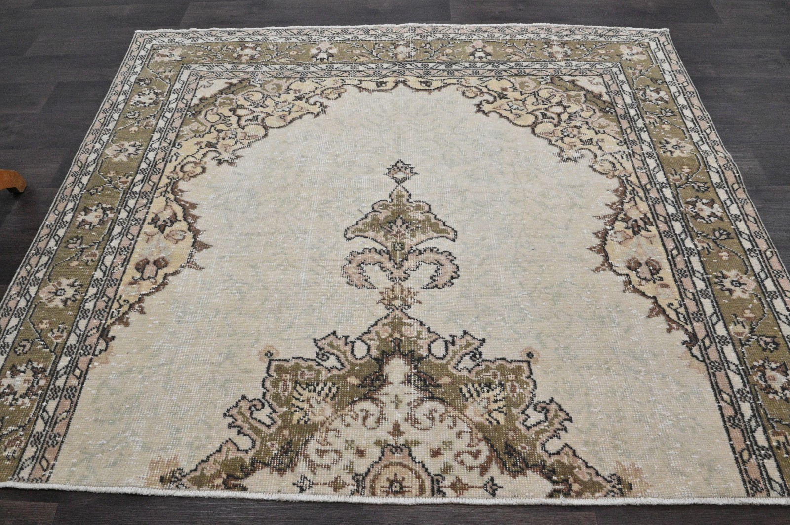 Oushak Turkish Vintage Rug 6x5 Kilim Rug Anatolian Handmade Boho Decor BEIGE gallery
