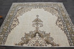 Oushak Turkish Vintage Rug 6×5 Kilim Rug Anatolian Handmade Boho Decor BEIGE