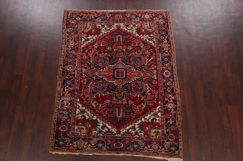 Antique Geometric Area Rug 5x6 Ft Handmade Traditional Wool Red Medallion Rug gallery