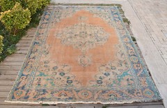 Turkish Carpet 93”x151” Vintage Light Muted Color Oushak 6×9 Rug 185x280cm