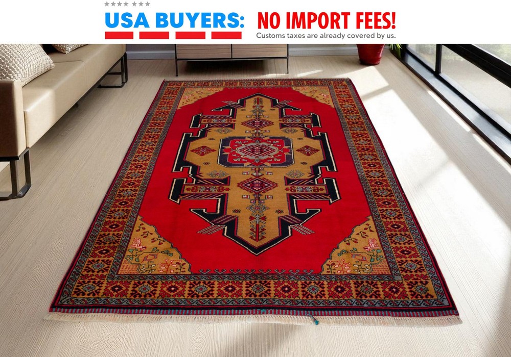 Vintage 1960s Handwoven Turkish Rug 6’8” x 9’11” – Unused Wool with Natural Dyes