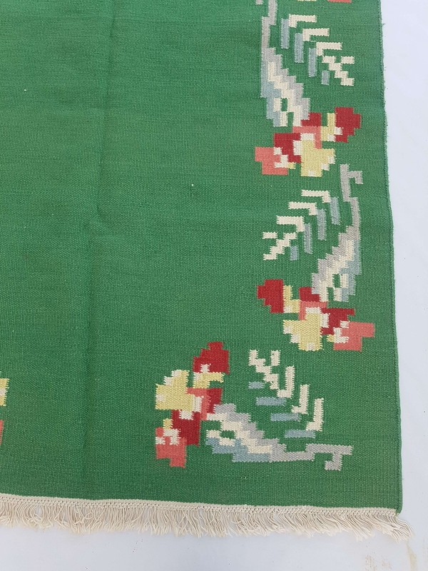 Vintage Handmade Traditional Geometric Green Red Kilim Rug Carpet 217x158cm gallery