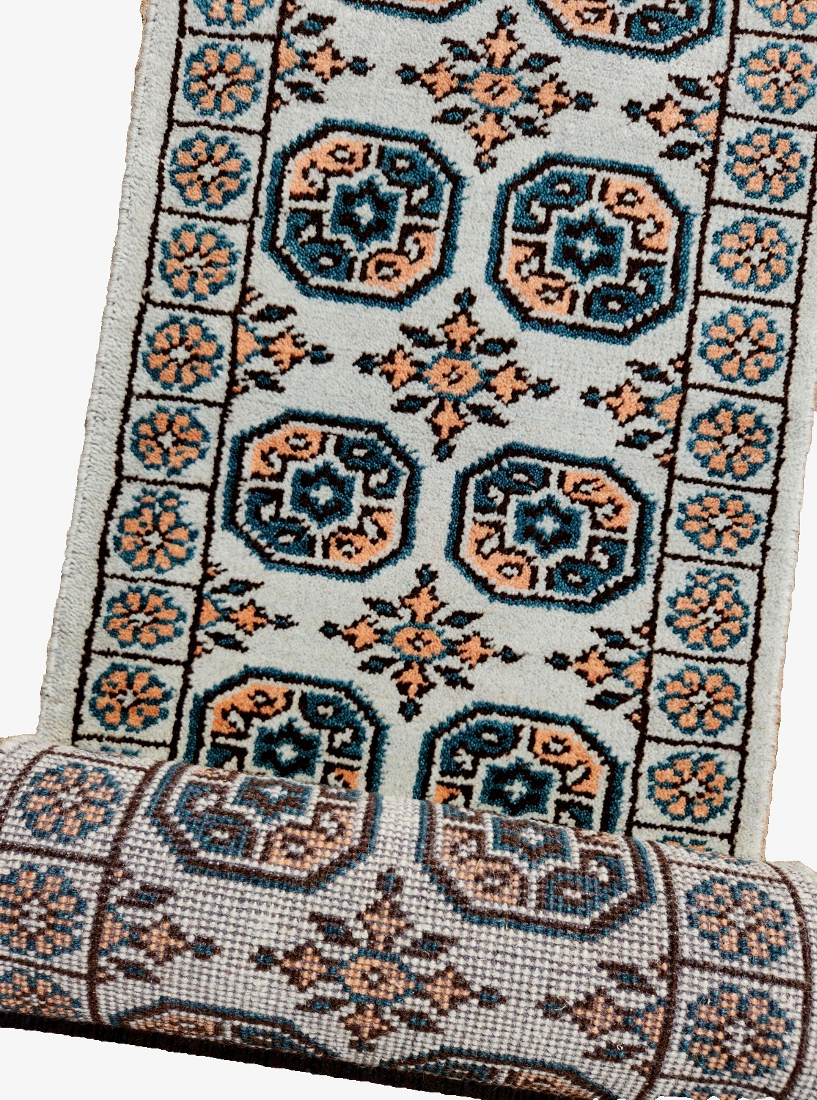 2'1"X8' ANTIQUITY HAND WOVEN CAUCASIAN TURKMAN TRIBAL MUTED BLUE WOOL RUG RUNNER gallery