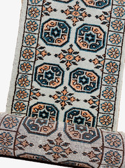 2’1″X8′ ANTIQUITY HAND WOVEN CAUCASIAN TURKMAN TRIBAL MUTED BLUE WOOL RUG RUNNER