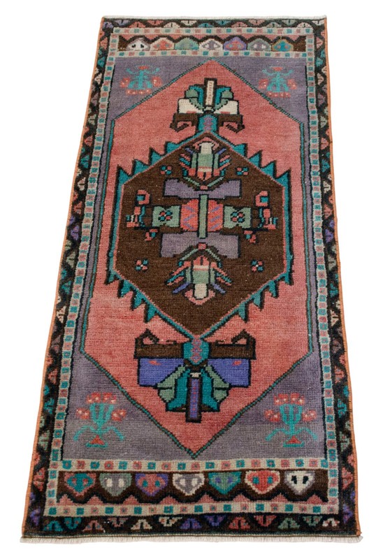 Vintage Distressed Small Area Rug Hand Knotted Oushak Rugs Yastik -1'7"x3'8" gallery
