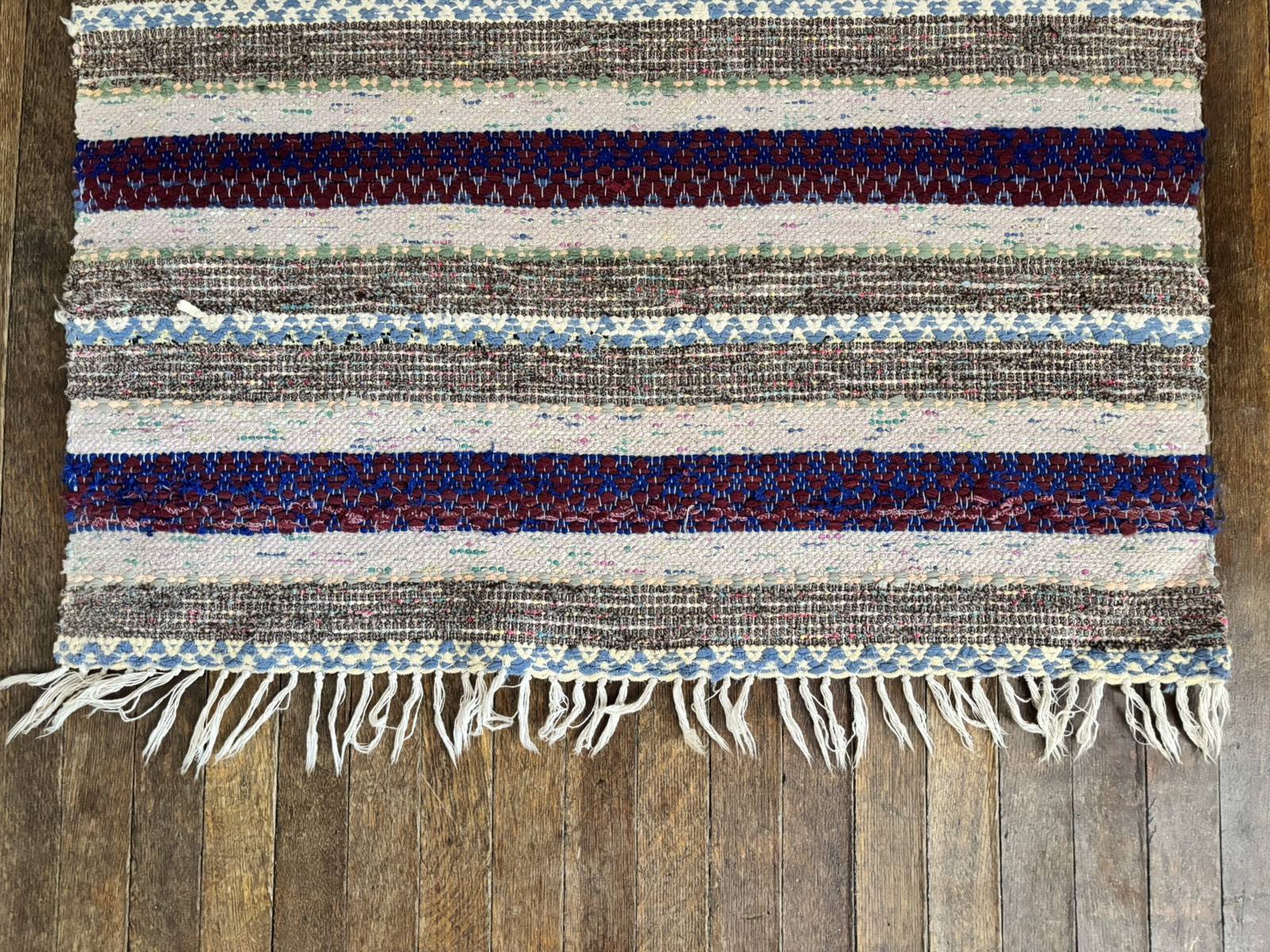 Stripes Swedish Hand Made Rag Rug (32 x 38.5 inches) 1930s gallery